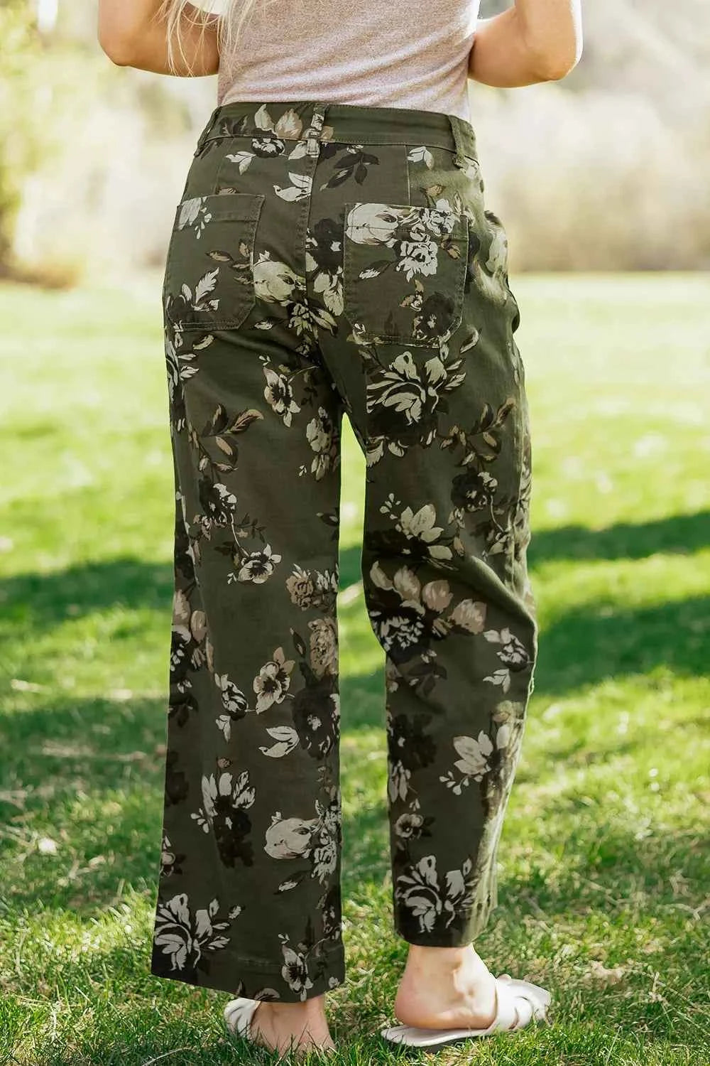 Vintage Style Floral Print High Waist Wide Leg Jeans