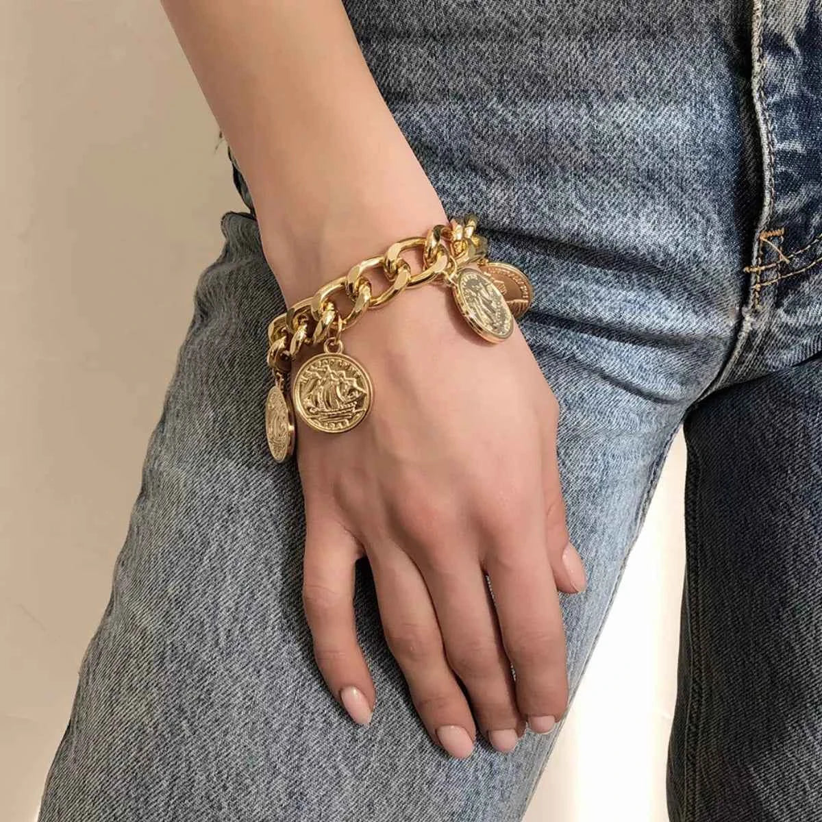 18K Gold-Plated Coin Charm Bracelet