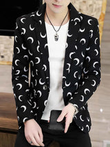 Men's Plus Size Crescent Moon Print One Button Blazer