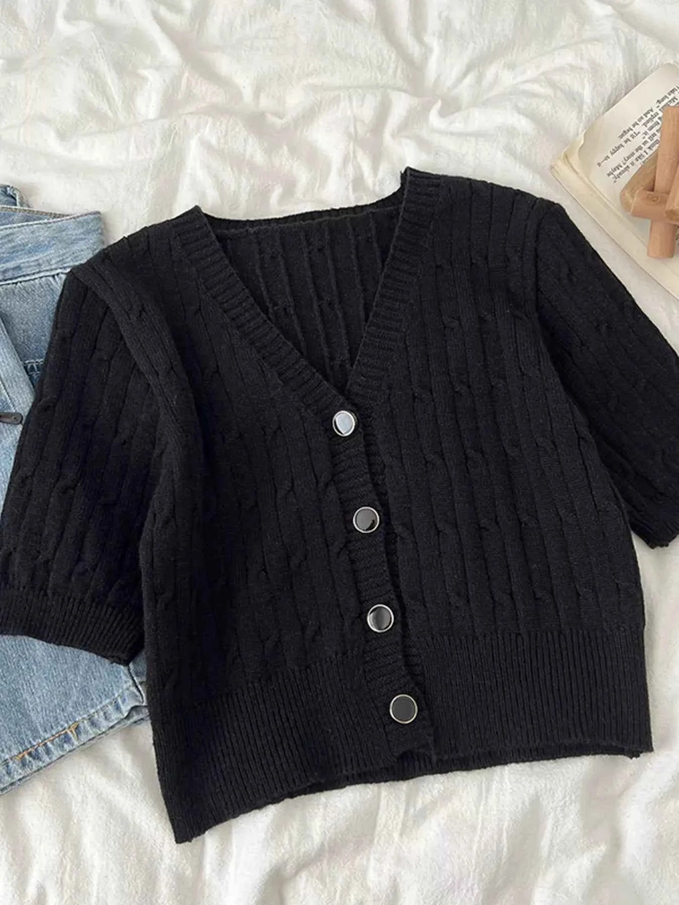 Texture Knit Button Down Cardigan
