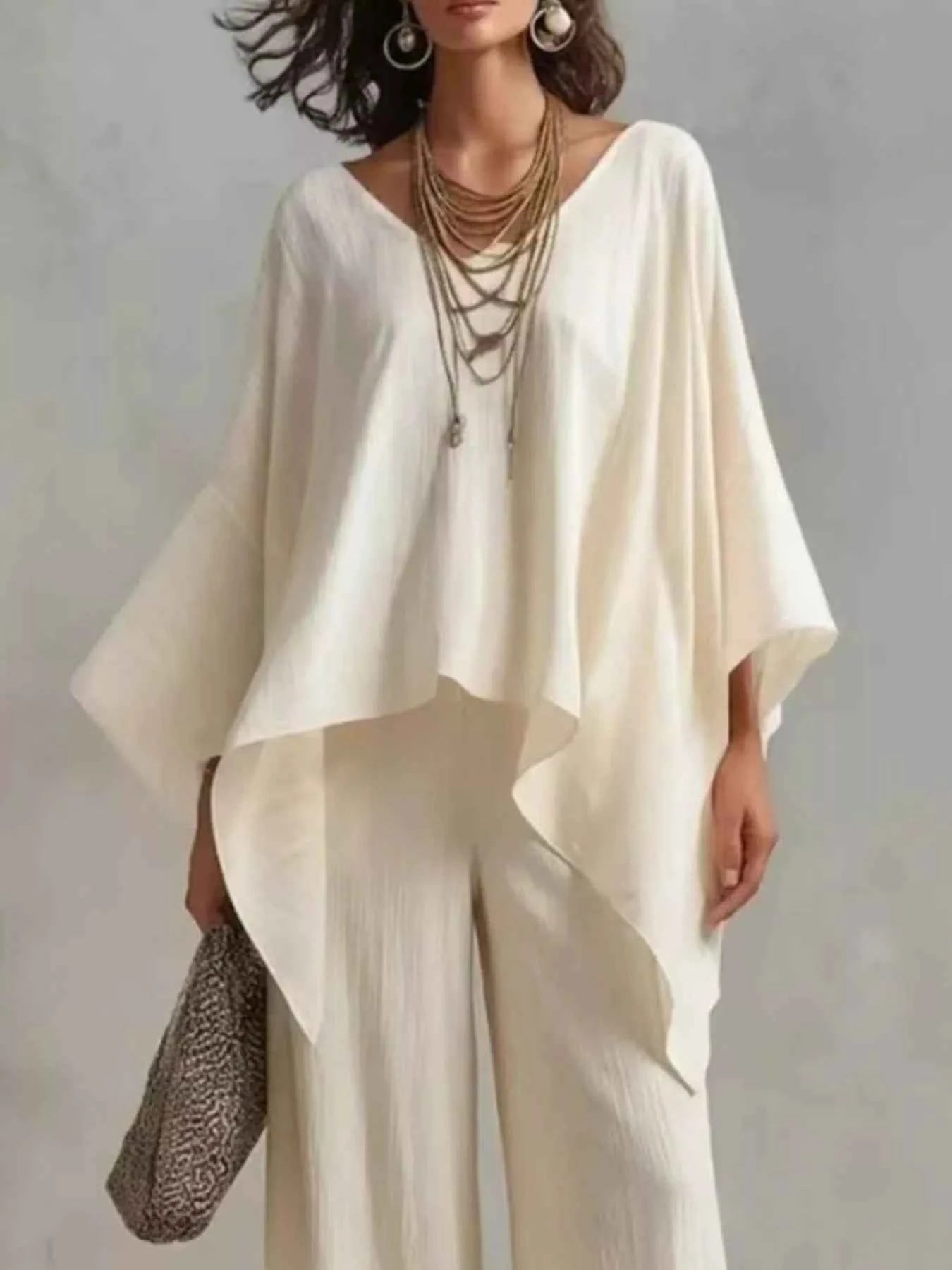 Full Size V-Neck Top and Pants Set Plus Size