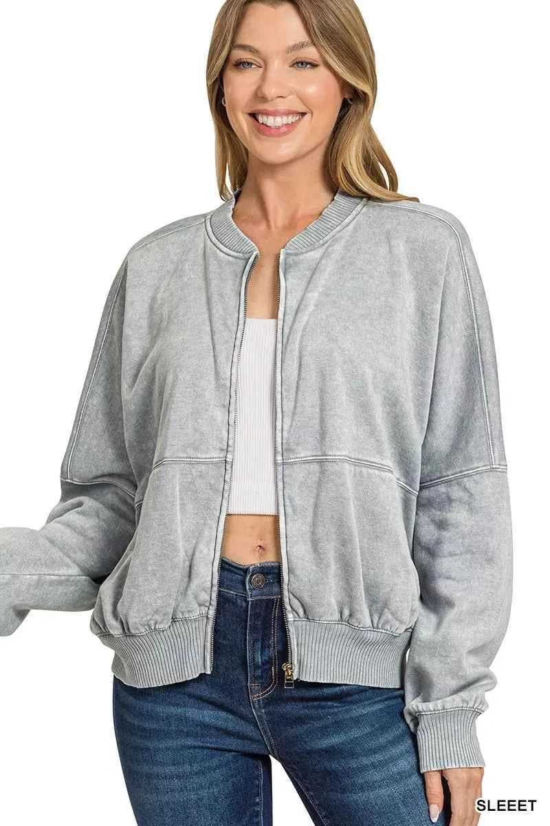 Zenana Acid Washed Fleece Jacket