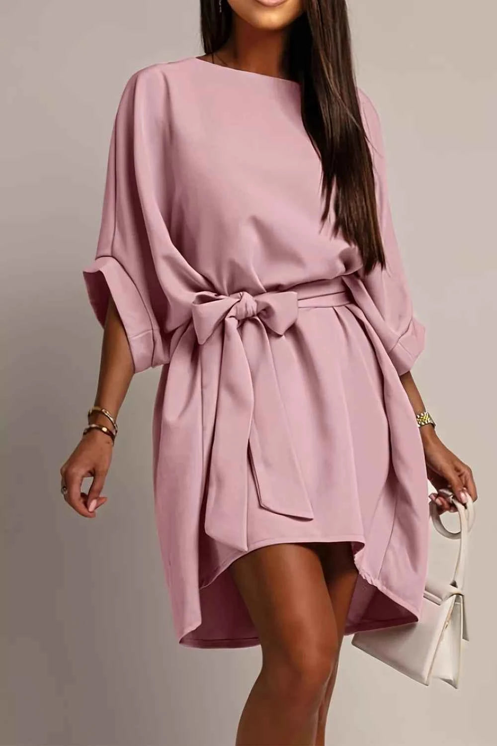 Tie Waist Batwing Sleeve Dress