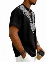 Men's Full Size Notched Printed Short Sleeve Blouse Plus Size
