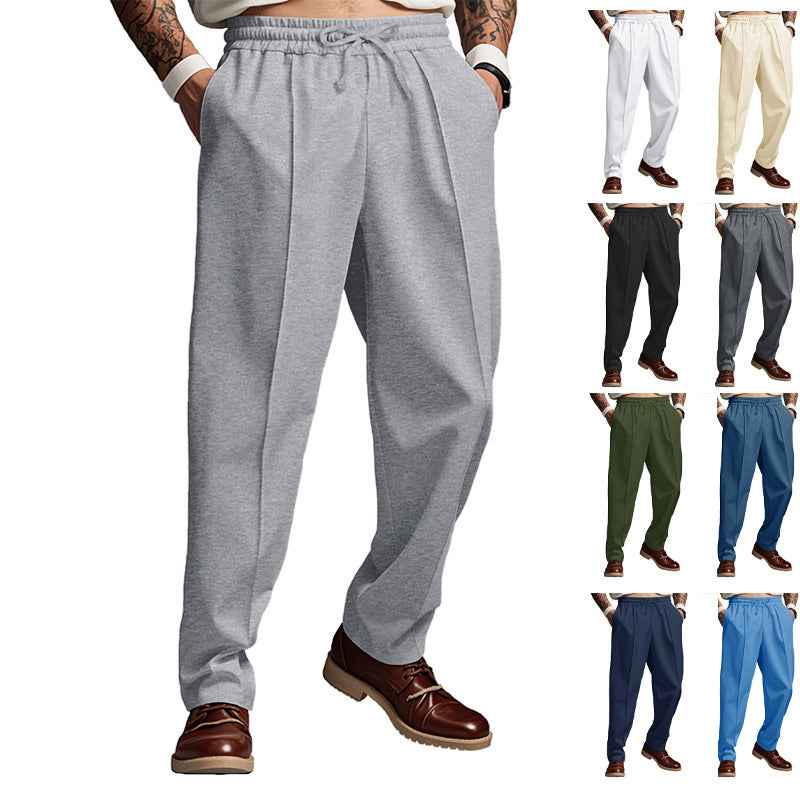 Casual Solid-color Trousers Loose-fitting With A Drawstring And Straight Legs