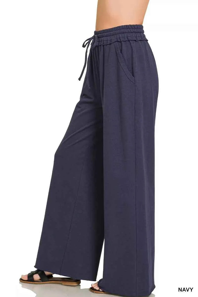 Zenana Drawstring French Terry Wide Leg Sweatpants