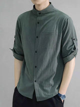 Men's Plus Size Button Up Roll-Up Sleeve Shirt