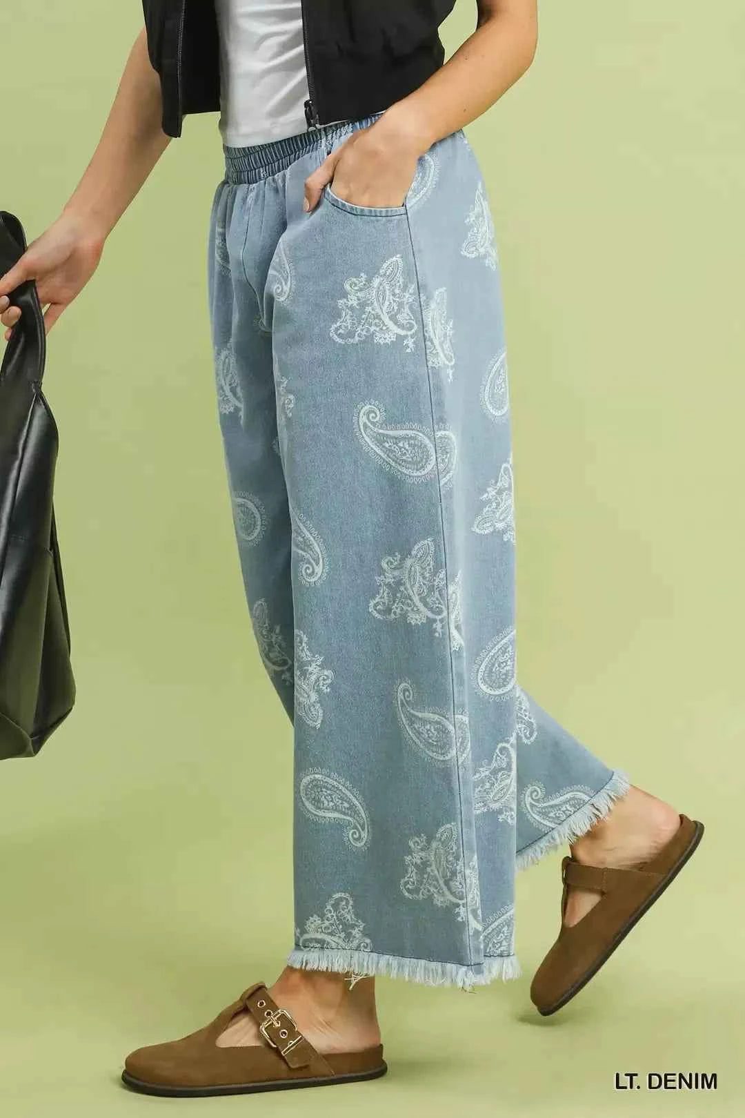 Umgee Denim Paisley Wide-Leg Pants