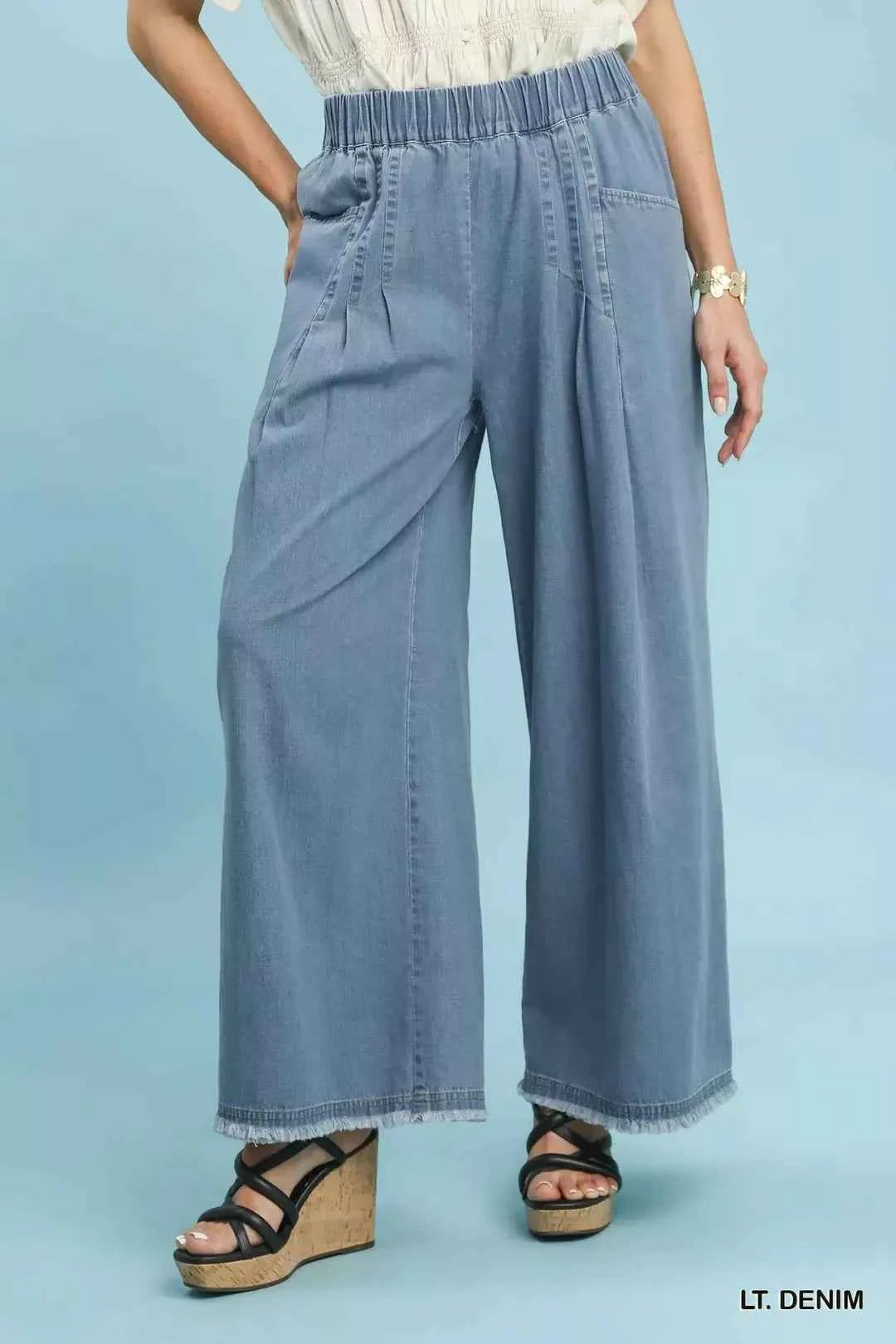 Umgee Stone Washed Wide Leg Pants