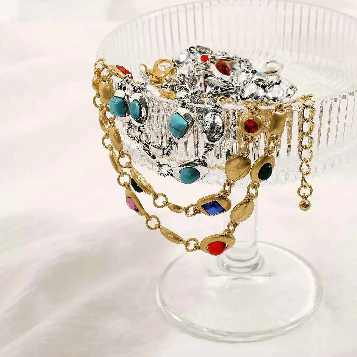 Vintage Multi-Gemstone Double Layered Necklace