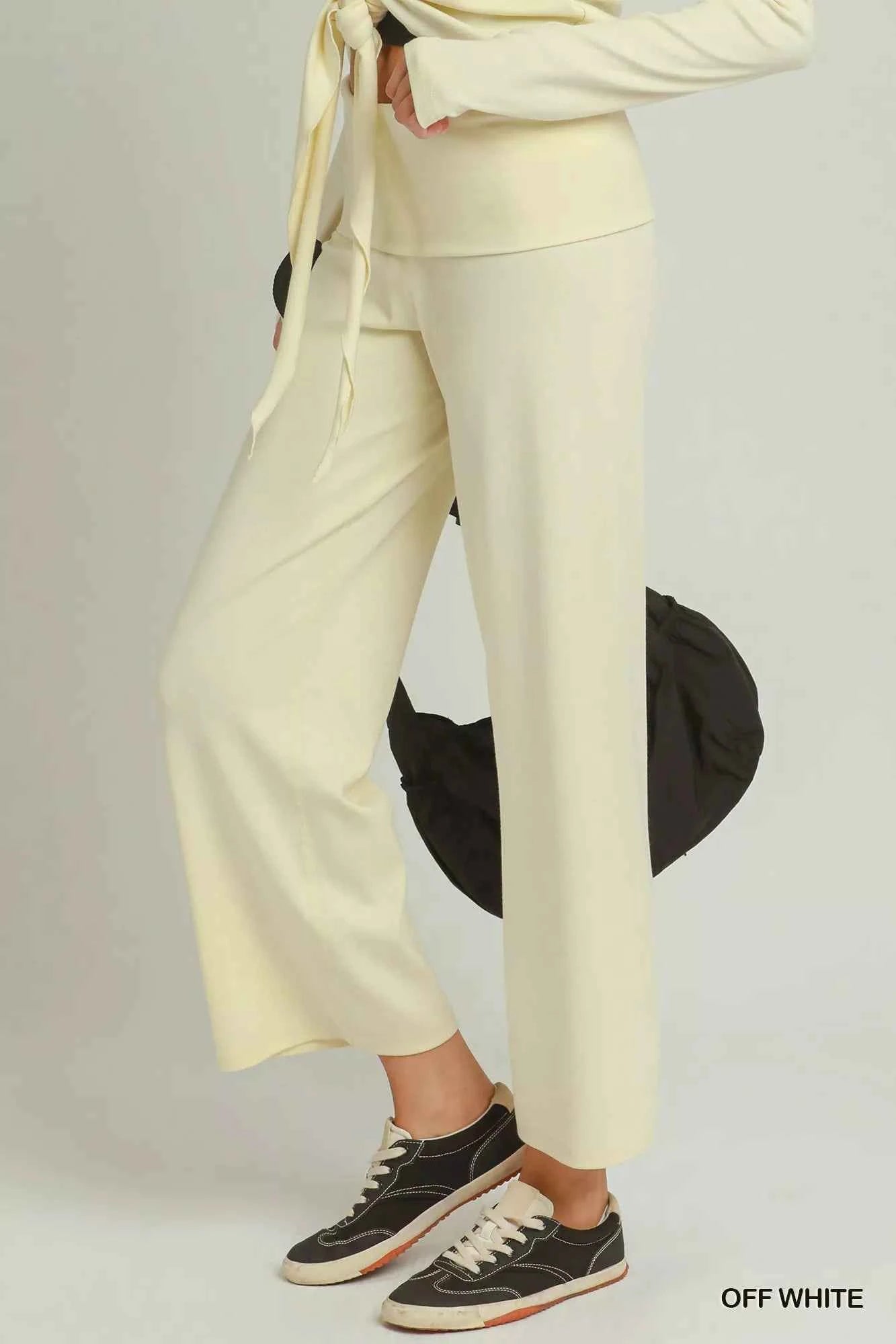 Umgee Cotton Viscose Folded Waistband Straight Leg Pants