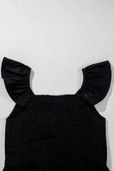 V Neck Ruffled Cap Sleeve Smocked Maxi Dress
