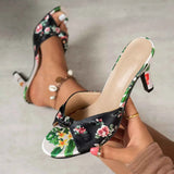 Floral Print Knot Decor Kitten Heel Sandals