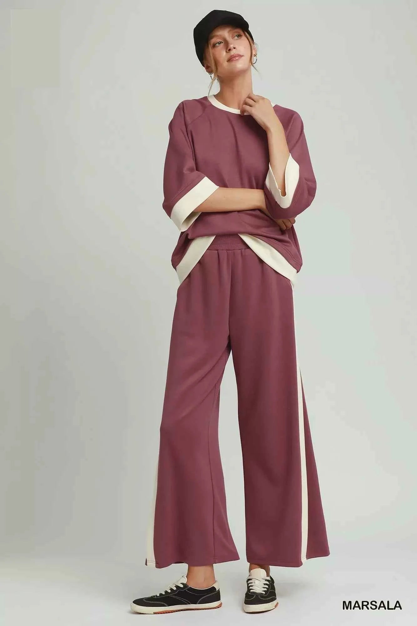 Umgee Colorblock Side Stripe Straight Pants