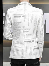 Men's Plus Size Newspaper Print One Button Blazer