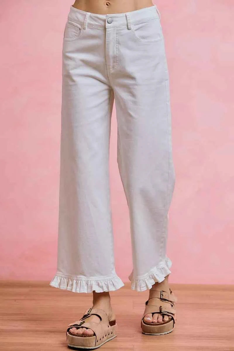 SO ME Ruffled Bottom Detail Mid Rise Jeans