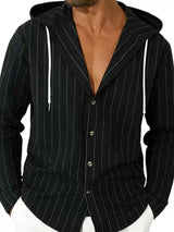 Men's Full Size Drawstring Hooded Button Up Shirt Plus Size