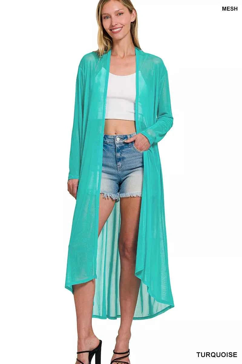 Zenana Mesh Open Front Cardigan