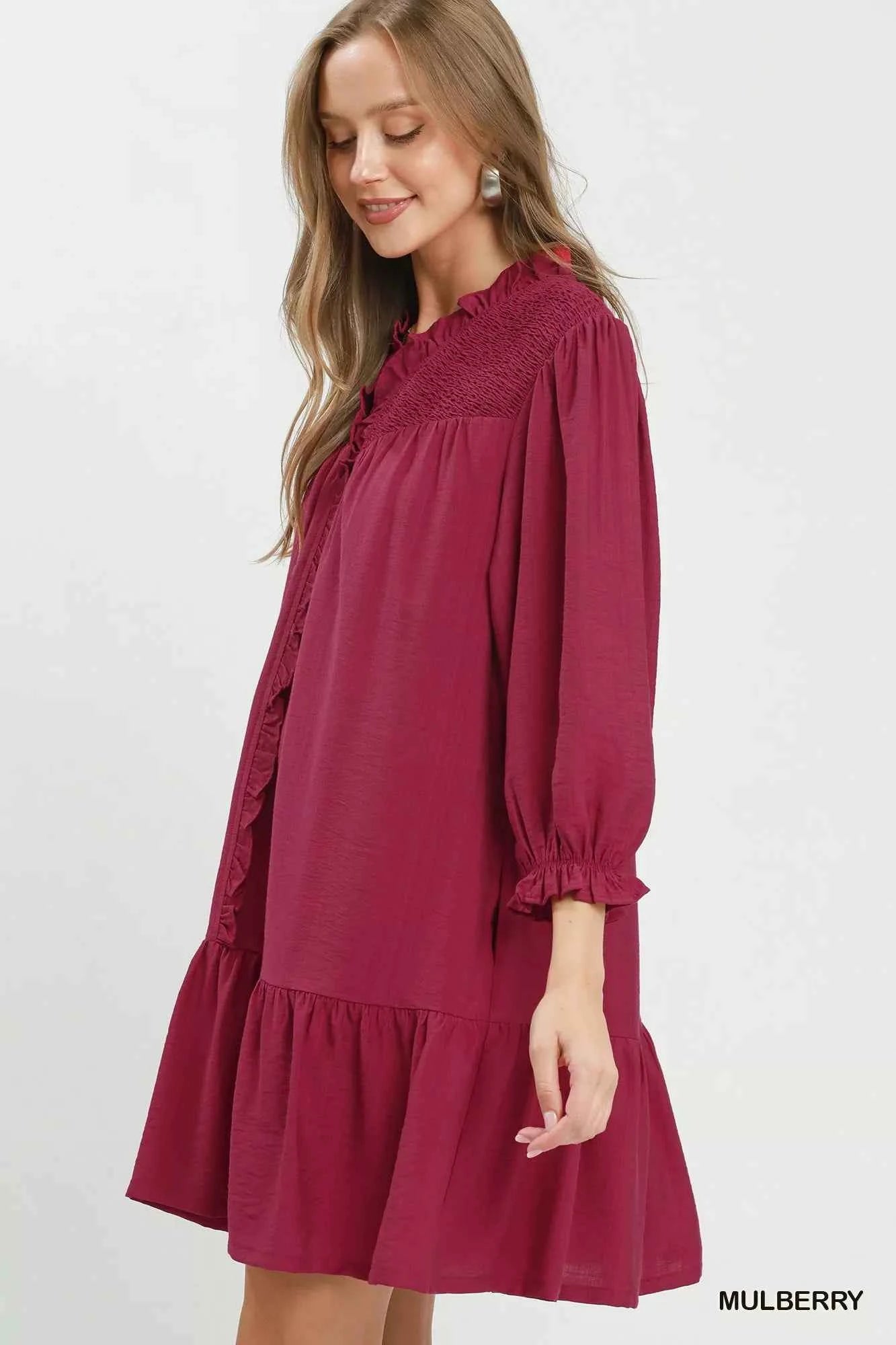 Umgee Smocked Ruffle Detail Tiered Mini Dress