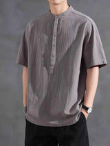 Men's Plus Size Button Detail Short Sleeve Shirt