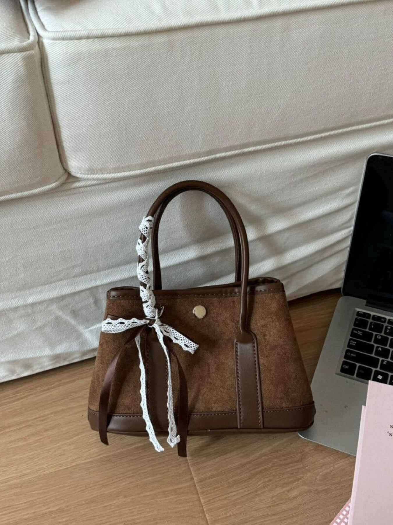 Top Handle Lace-Trimmed Handbag