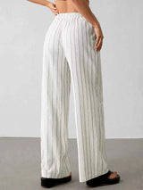 Striped Wide-Leg Drawstring Pants