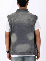 Men's Plus Size Vintage Washed Sleeveless Denim Vest