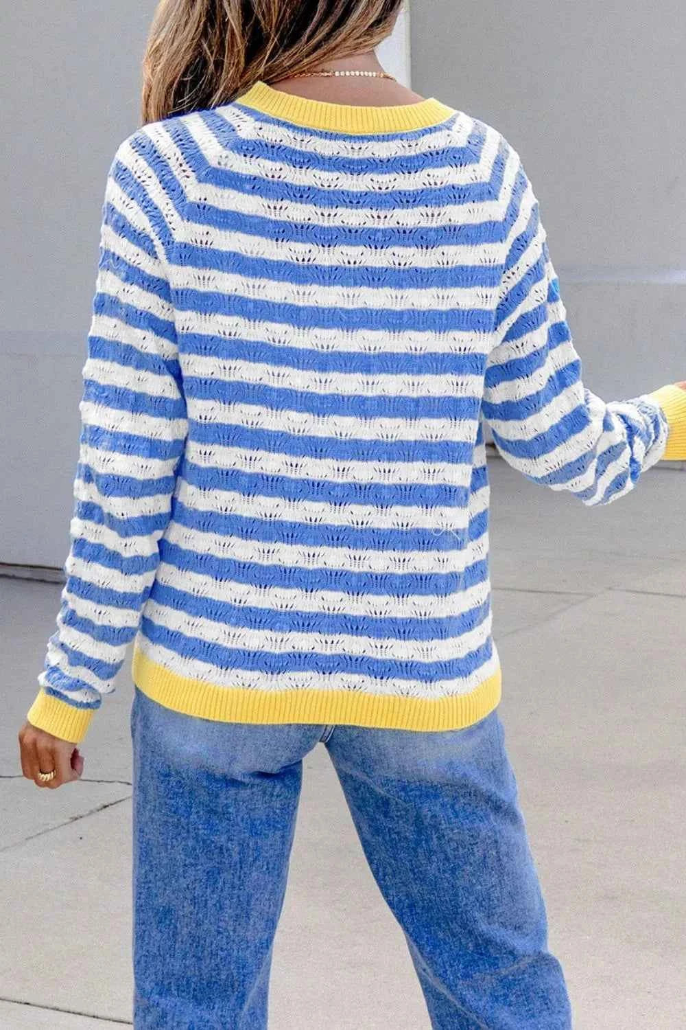 Striped Knit Button Up Cardigan