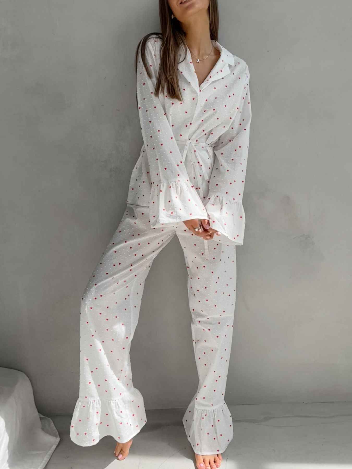 Heart Print Long Sleeve and Pants Lounge Set