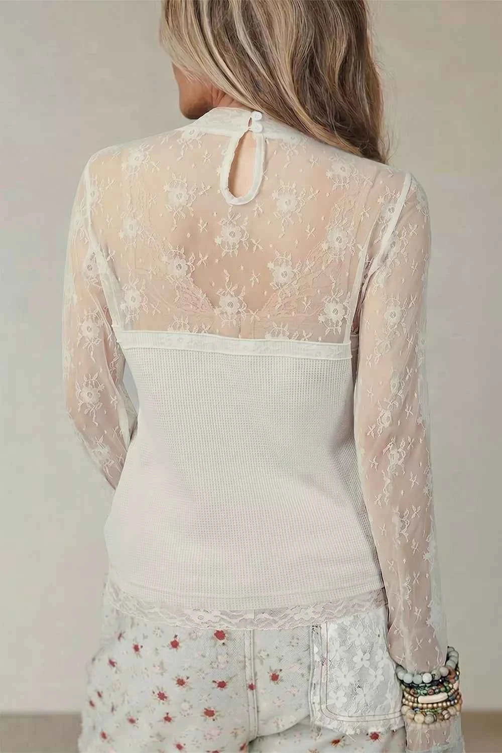 Lace Mesh Long Sleeve Top