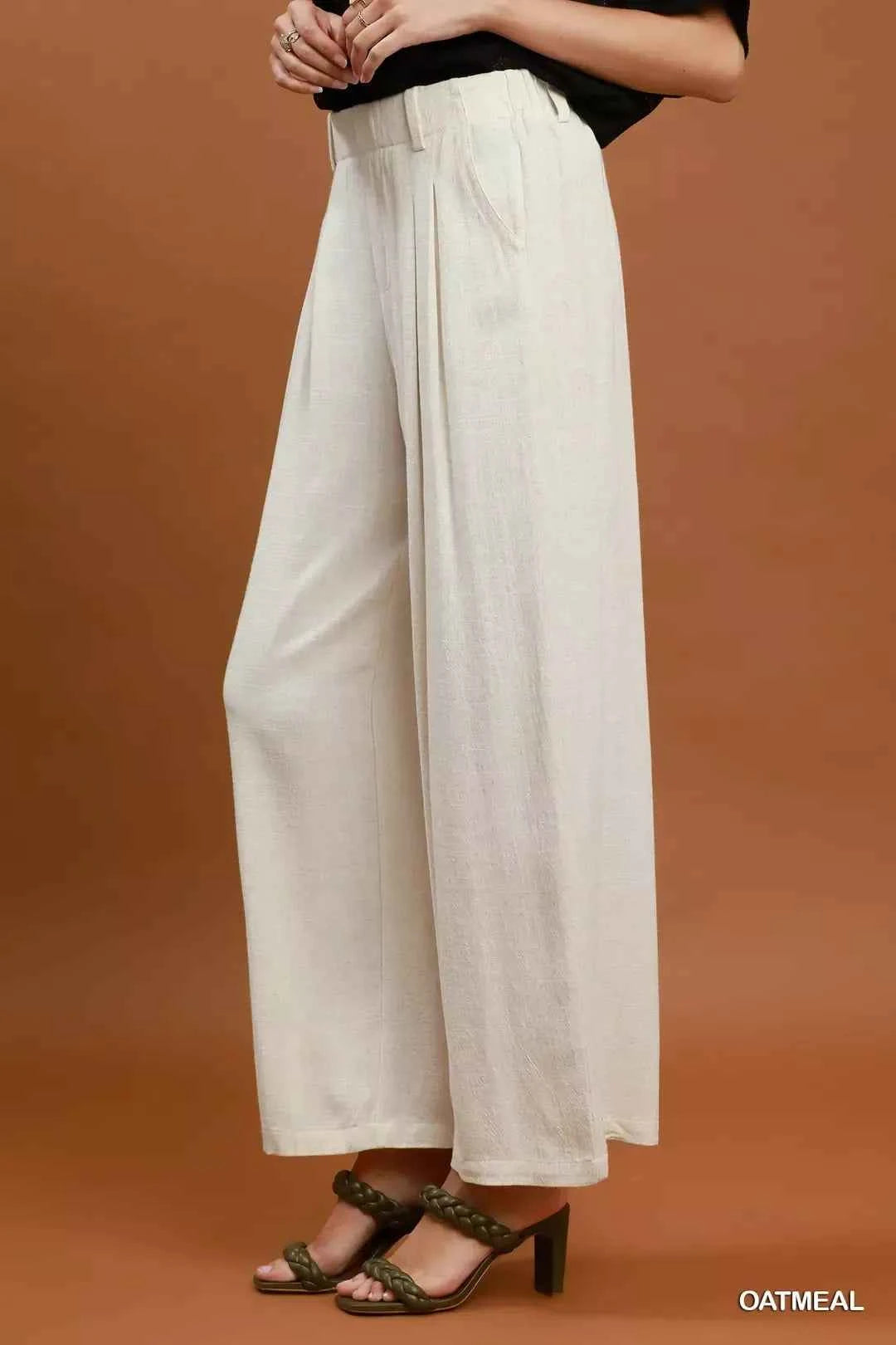 Umgee High Waist Linen Blend Wide Leg Trousers
