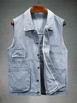 Men's Plus Size Vintage Washed Denim Vest