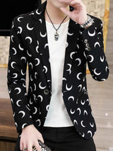 Men's Plus Size Crescent Moon Print One Button Blazer