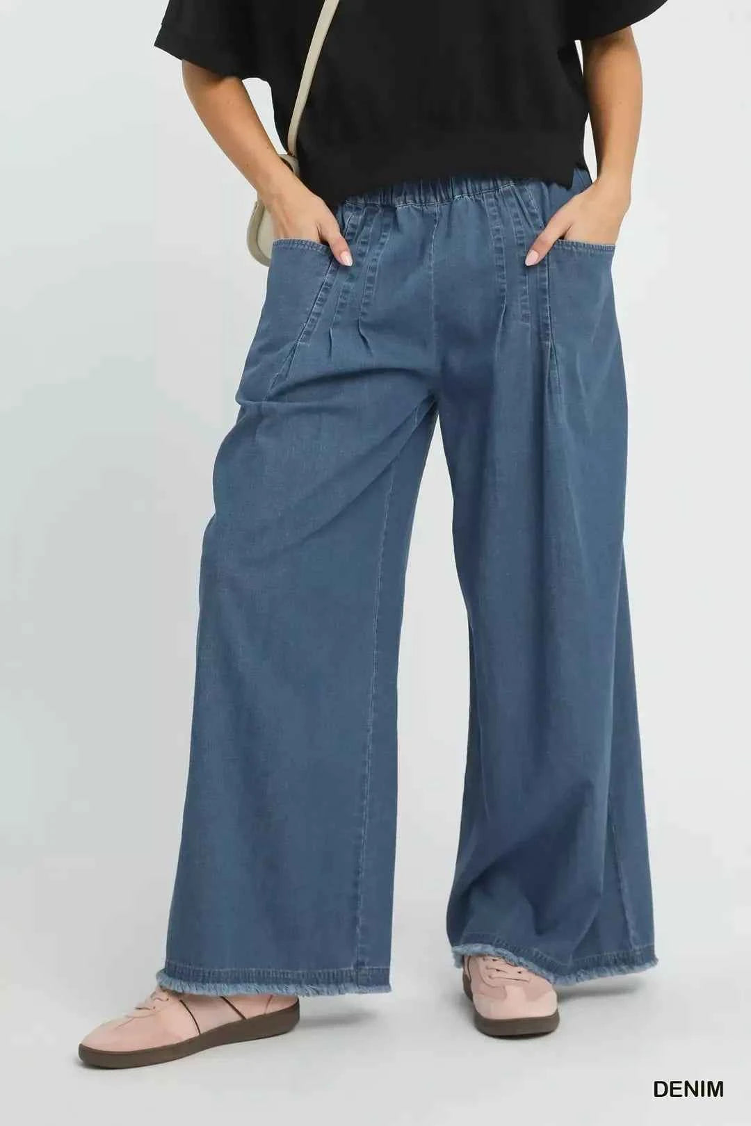 Umgee Stone Washed Wide Leg Pants