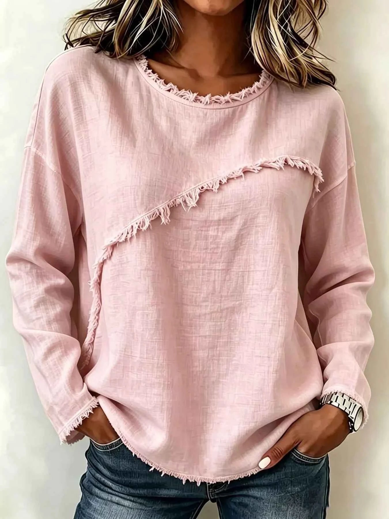 Frayed Hem Dropped Shoulder Blouse