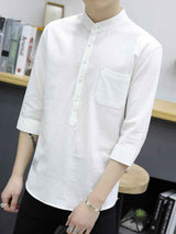 Men's Plus Size Button Detail 3/4 Sleeve Shirt Plus Size