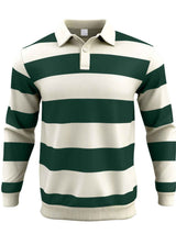 Men's Full Size Classic Striped Long-Sleeve Polo Plus Size