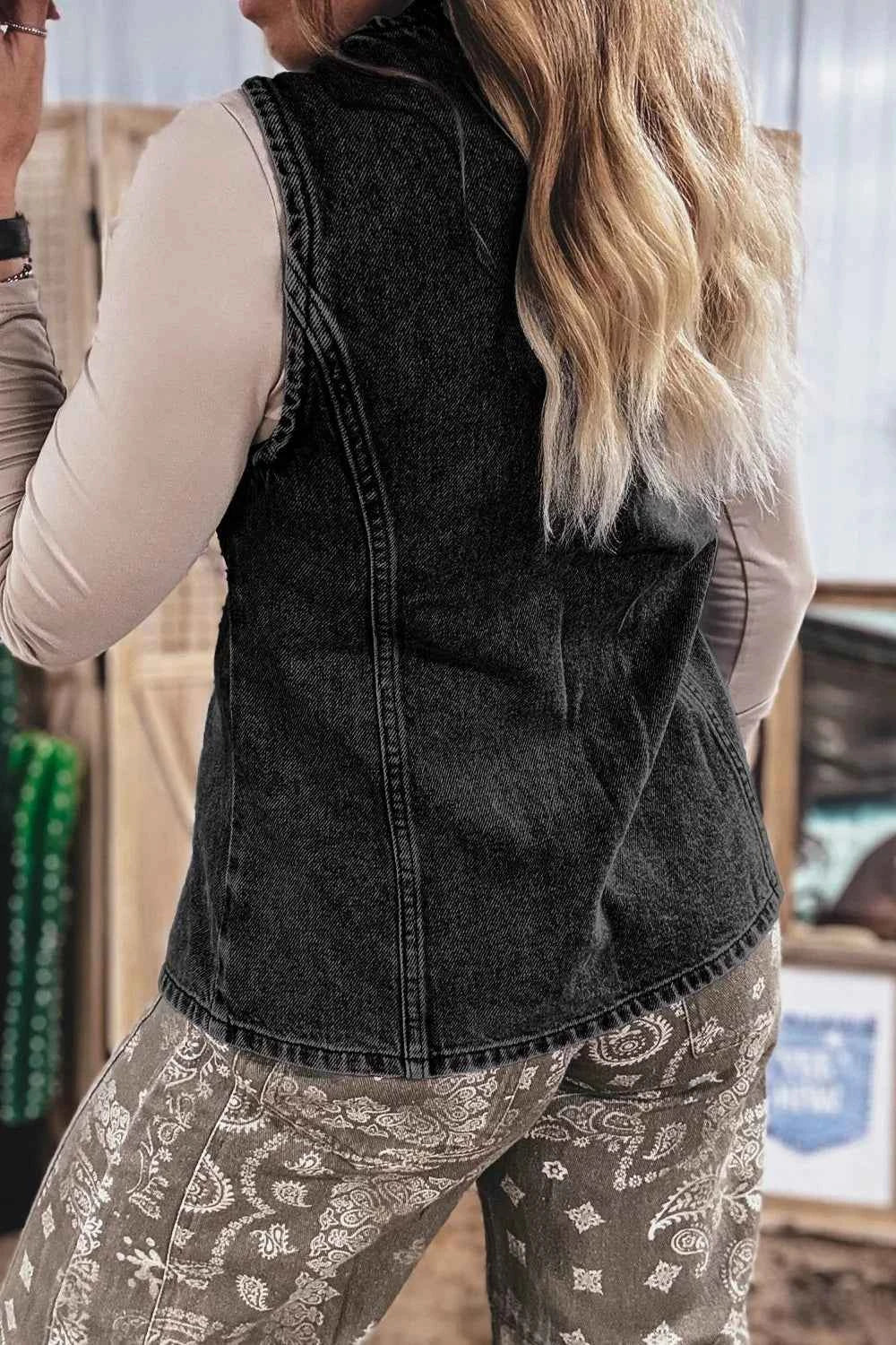 Vintage Wash Button-Down Denim Vest