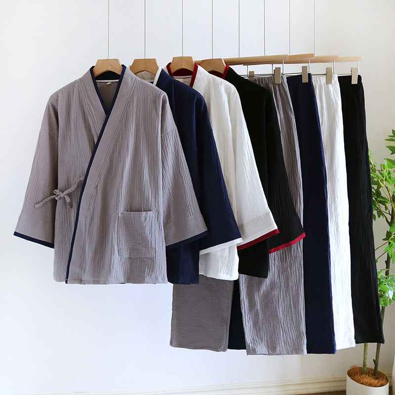 Mens Kimono Hanfu Pure Cotton Gauze Pajama Set