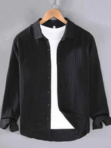 Men's Plus Size Textured Button Up Long Sleeve Shirt