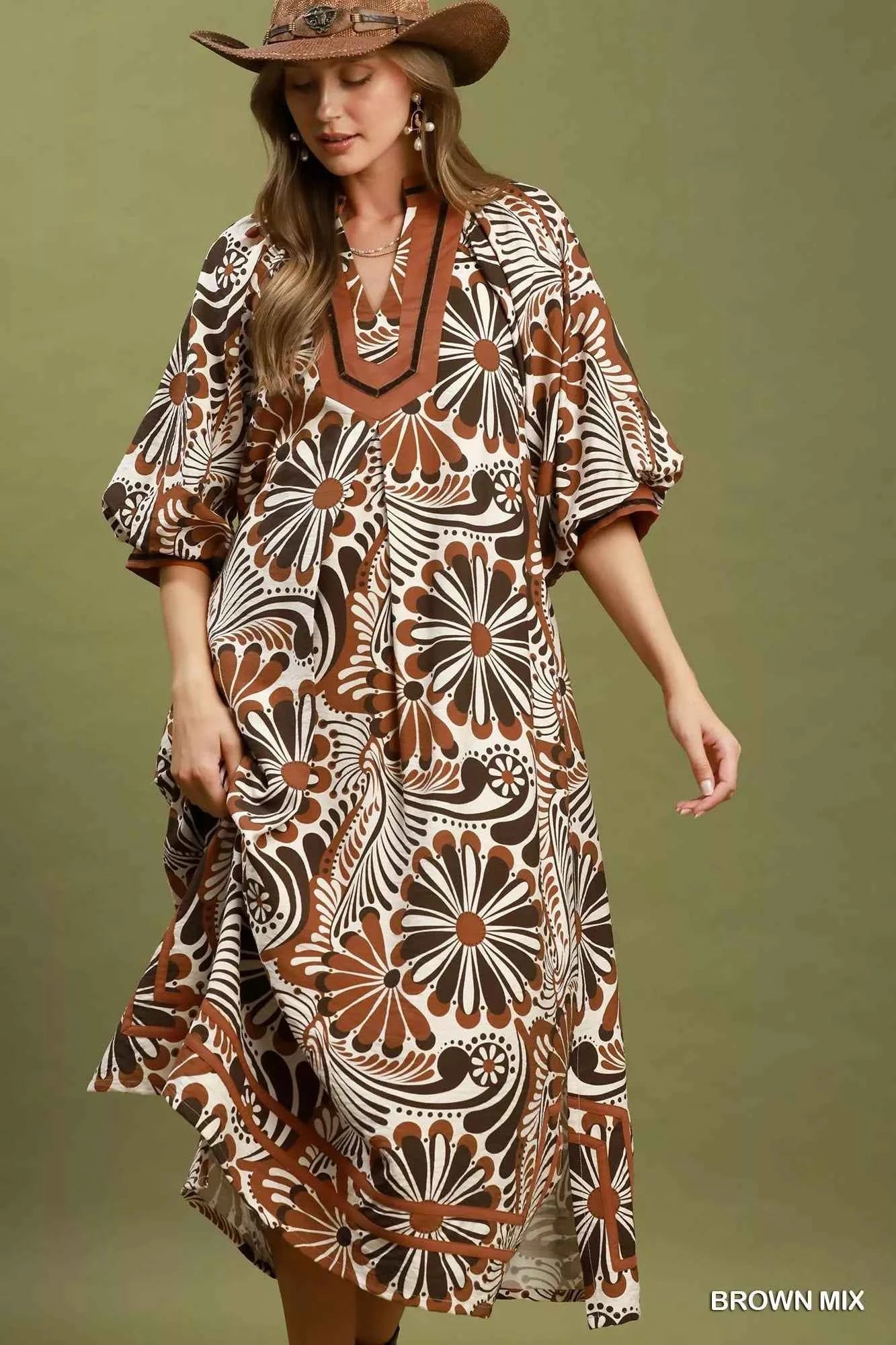 Umgee Abstract Print Midi Dress