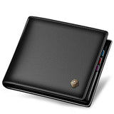 LAORENTOU Mens Wallet Genuine Leather Mens Bifold Wallets with Zipper Coin Pocket Casual Men Purse Slim Wallet