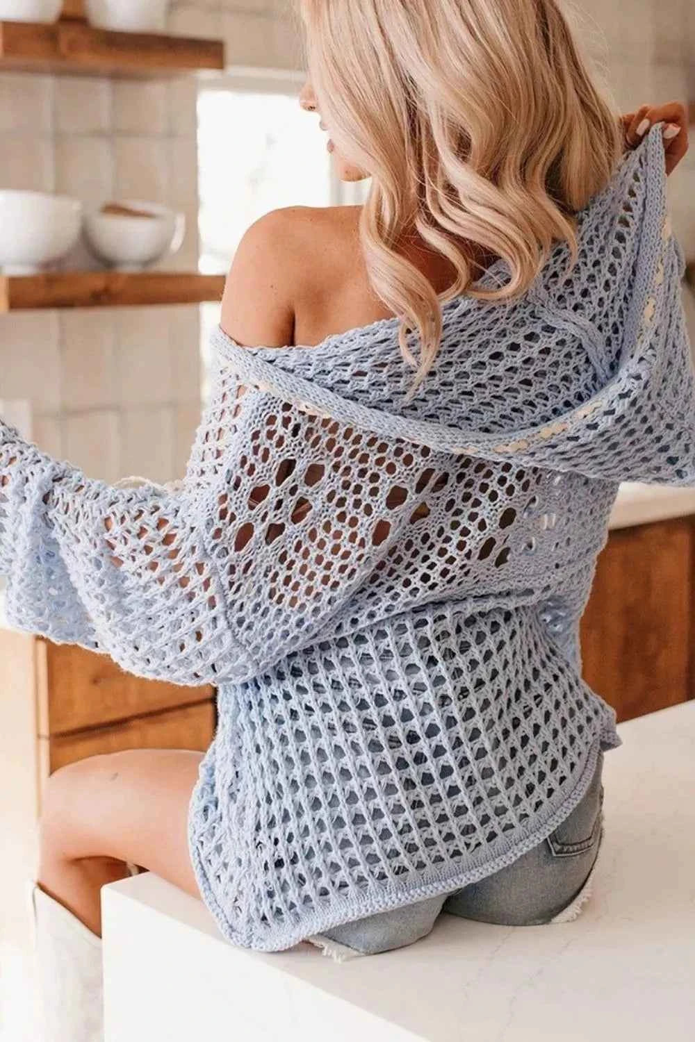 Hollow Out Crochet Knit American Flag Patched Knit Cover Up