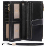 GOIACII Womens Wallets Large Capacity Credit Card Holder Rfid Wallet Women Double Zipper Pocket Leather Bifold Ladies Wristlet Clutch Wallet