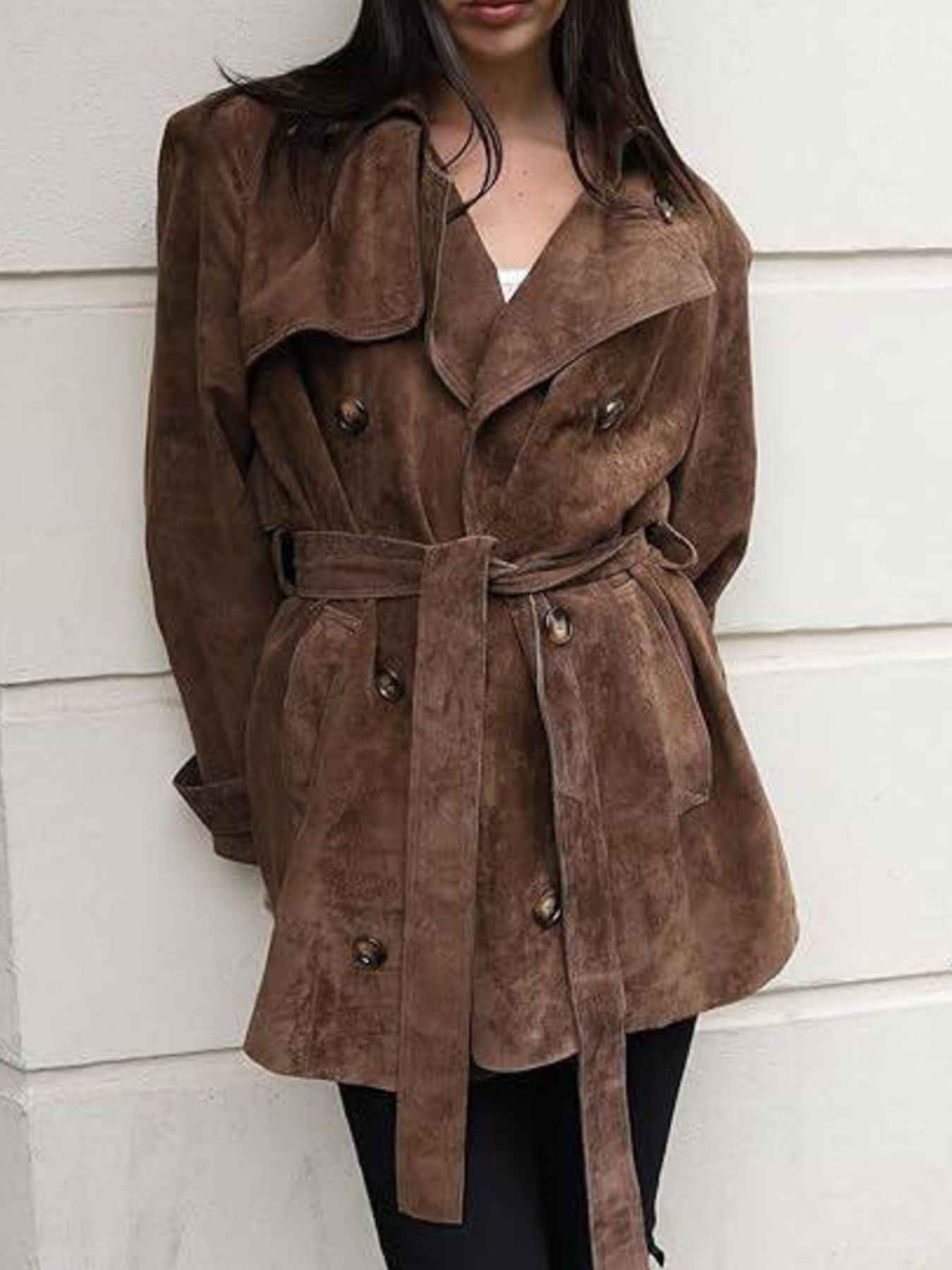 Double Breasted Tie Waist Coat