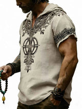 Men's Full Size Printed Hooded Short Sleeve Top Plus Size