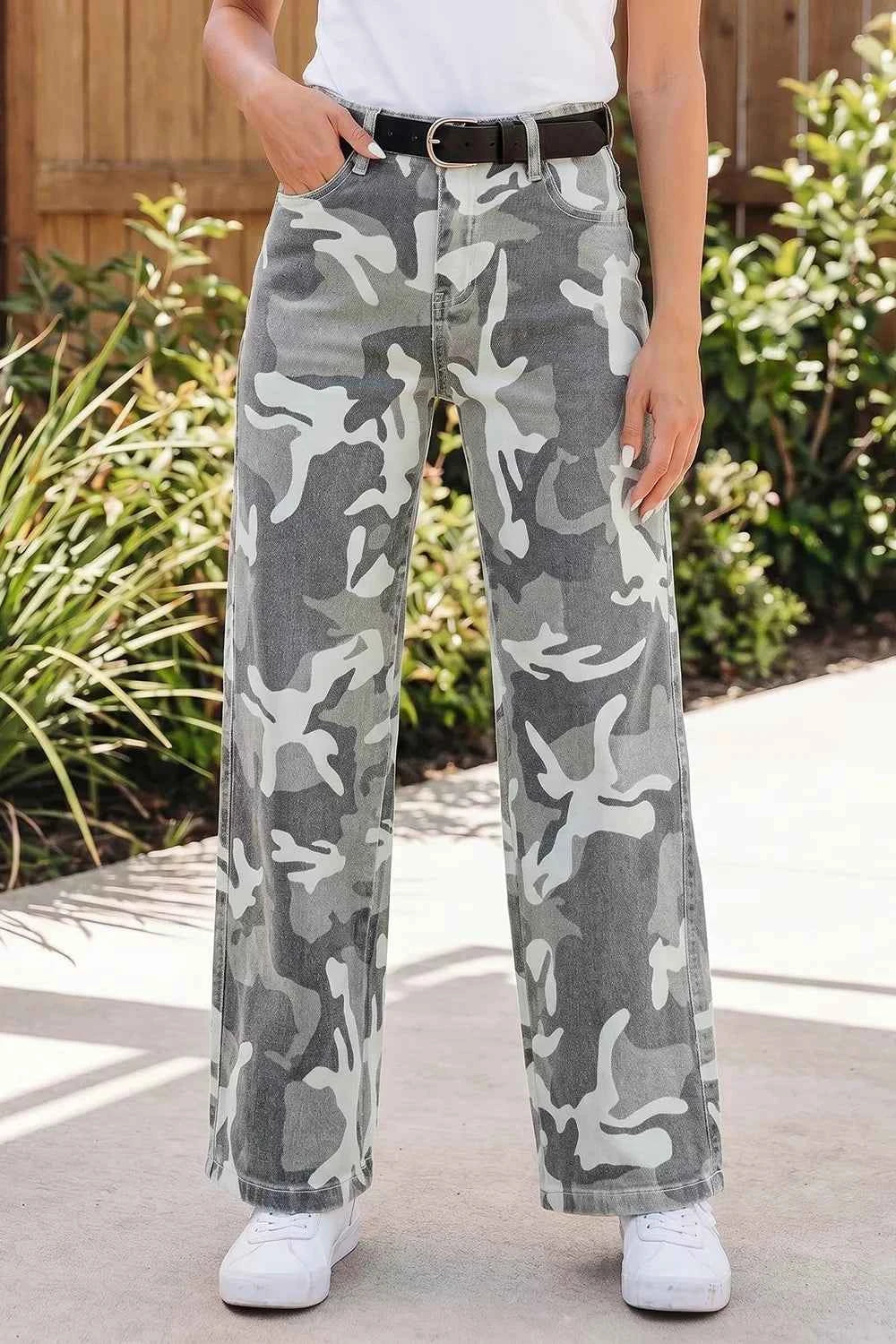 Camo Pattern Cotton Denim Shift Jeans