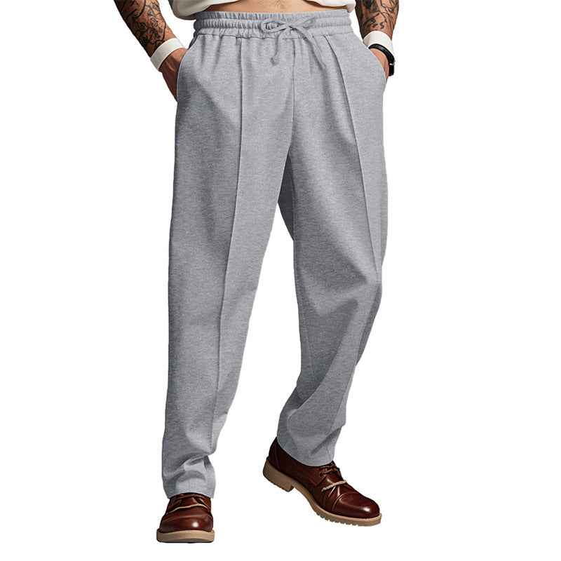 Casual Solid-color Trousers Loose-fitting With A Drawstring And Straight Legs