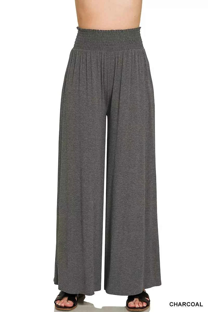 Zenana Smocked Waist Wide Leg Palazzo Pants
