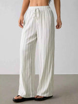 Striped Wide-Leg Drawstring Pants